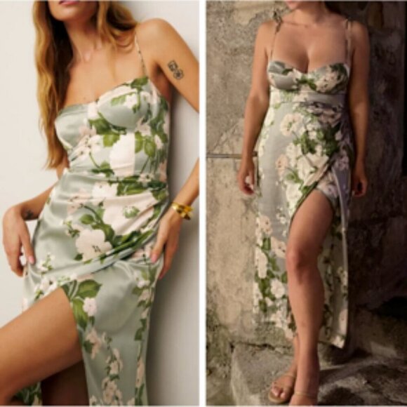 Reformation Dresses & Skirts - Reformation Marguerite Floral Silk Midi Dress Tarragon Size 2 Cocktail Party NWT